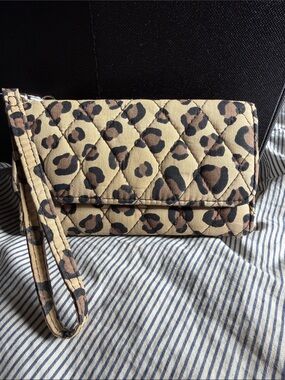 Vera Bradley Quilted Leopard Print Wristlet in Beige and Brown
